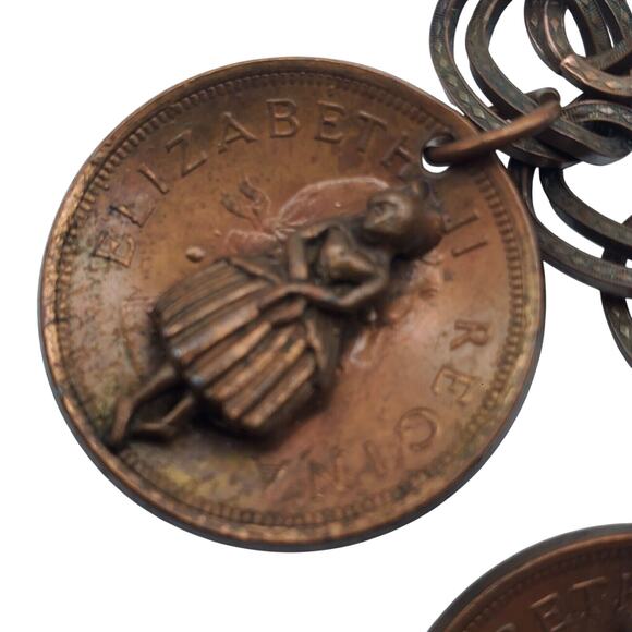 Vintage 1950s South African Coin Charm Bracelet Copper Five Cent Travel Chain - Picture 7 of 14